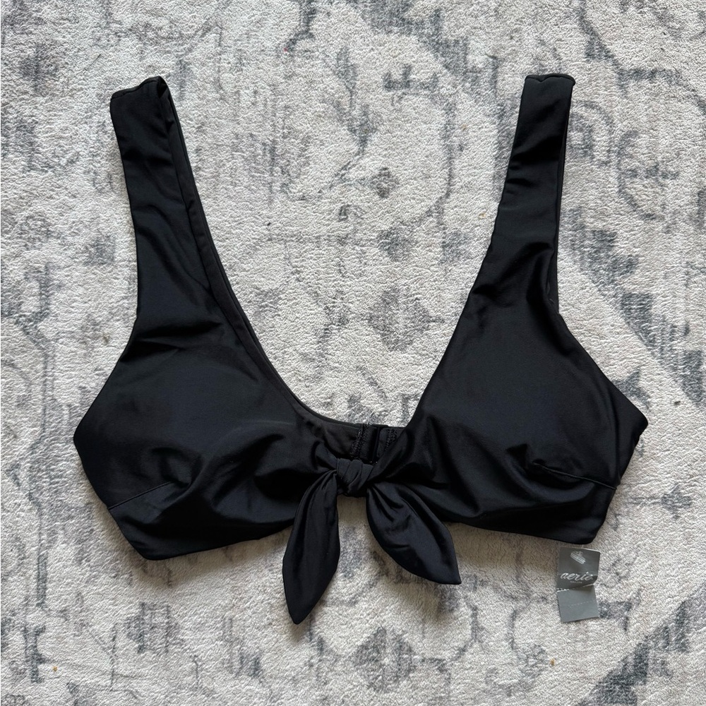 aerie Black Tie-Front Bikini Top